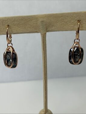 Swarovski Rose Gold Drop Earrings with Dark Charcoal Crystals